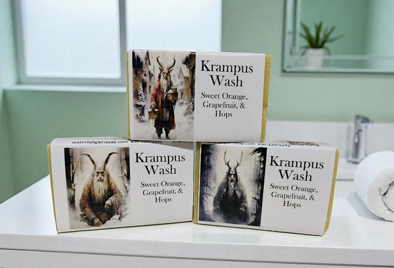 WFG WATERFALL GLEN SOAP COMPANY, LLC, Krampus Wash vegan beer soap enriched with kokum butter moisturizer