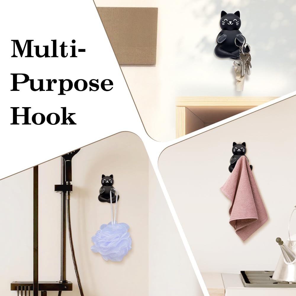 Mhfpl Cute Black Cat Silicone Razor Holder for Shower Adhesive Sticky Heavy Duty Waterproof Wall Hooks, Black Cat Razor Hooks for Bathroom Inside Shower Wall Hanging Loofah Towel