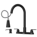 DAYONE Black 2 Handle Kitchen Faucet with Sprayer, 4 Holes Pull Down Faucets for Kitchen Sink with Soap Dispenser Stainless Steel