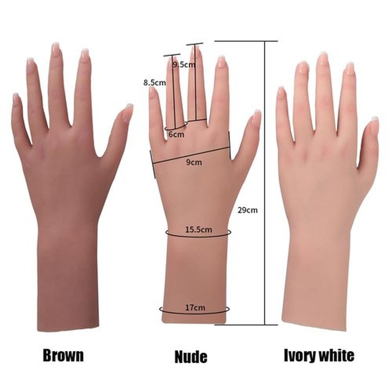 BodhiTCM Silicone Female Hand Realistic,Lifelike for Manicure Practice,Jewelry Display, Accessory Display Photography, Film Props, Etc with Acrylic Nails (1, Brown)
