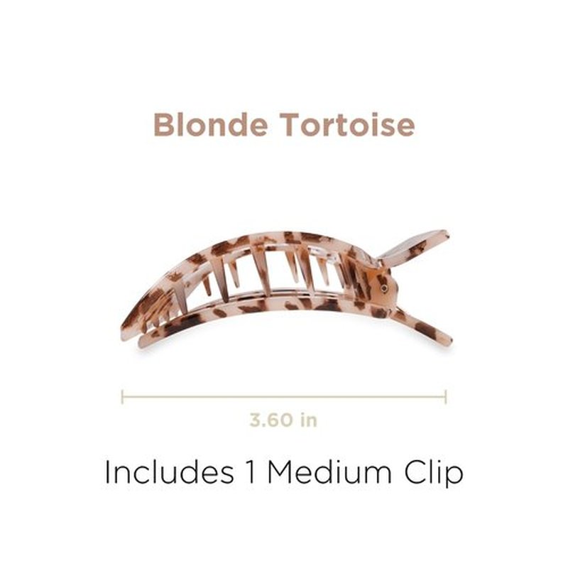 TELETIES - Medium Flat Square Clip - For Lying Down, Yoga, Driving & More - Strong Grip, Bendable Teeth, Comfortable Curved Design - Ideal for Medium Hair - Core Collection - Blonde Tortoise