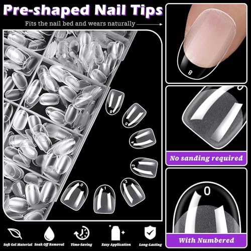 LoveOurHome 750pc Extra Short Oval Nail Tips Clear Fake Nails XS Round Almond Gel Nail Tips Full Cover Acrylic Nails Clear Press on Nails Short Oval 15 Size False Fingernail for Gel Nail Extension