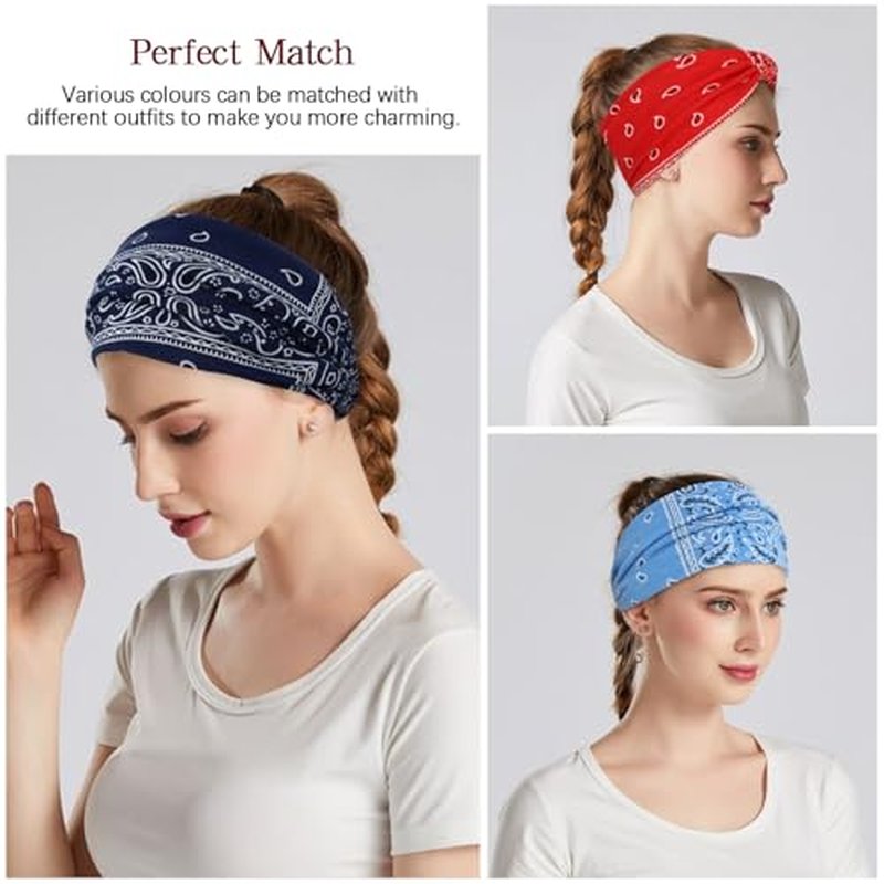 YARIEW Boho Headbands for Women Wide Bandana Headbands Stretch Knotted Headband Elastic Head Bands Women's Hair Band Non-Slip Yoga Workout Head Wraps Hair Accessories for Women