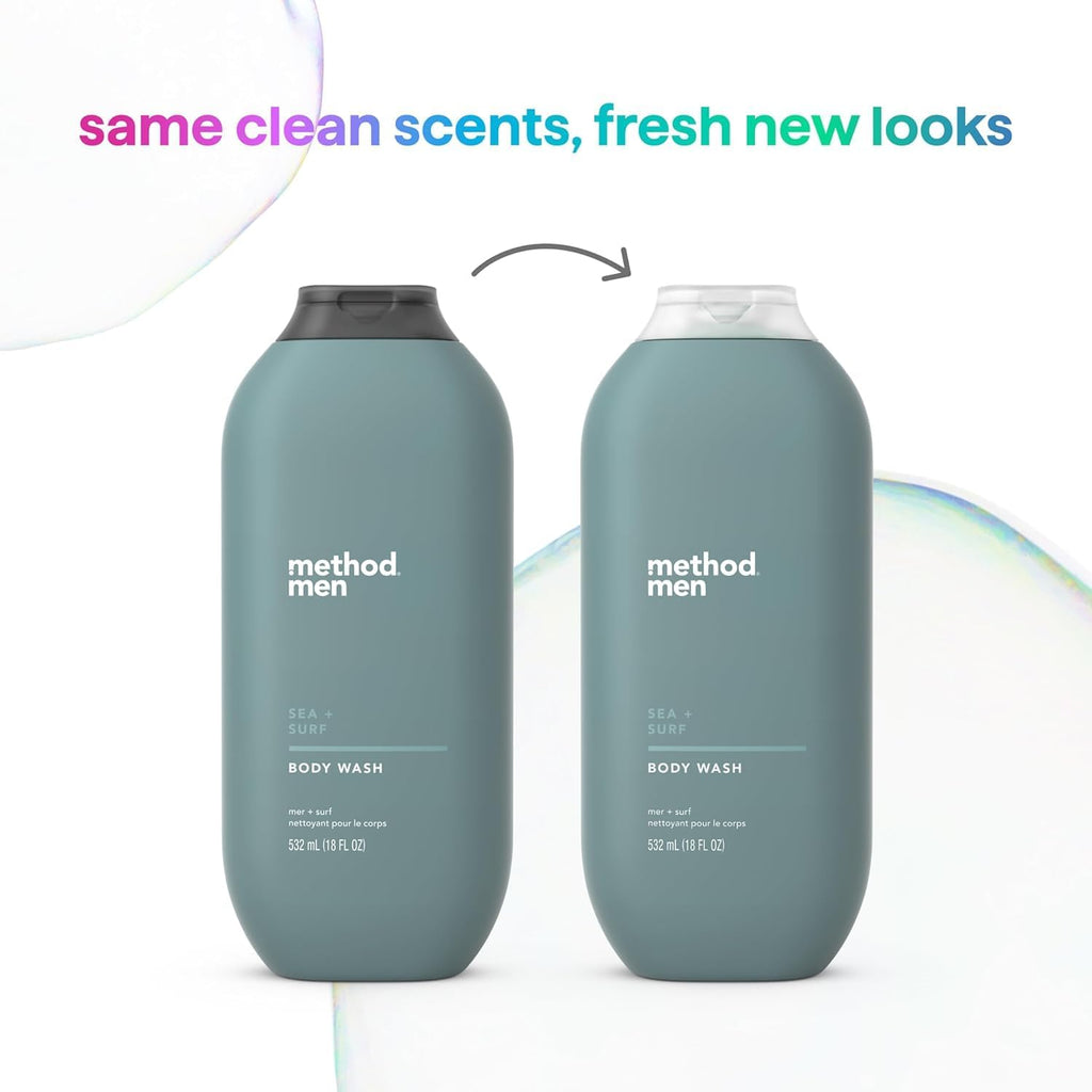 Method Men Body Wash, Sea and Surf Scent, Paraben and Phthalate Free, Quick-Lathering Cleansers, Cruelty Free, 18 oz (Pack of 3)