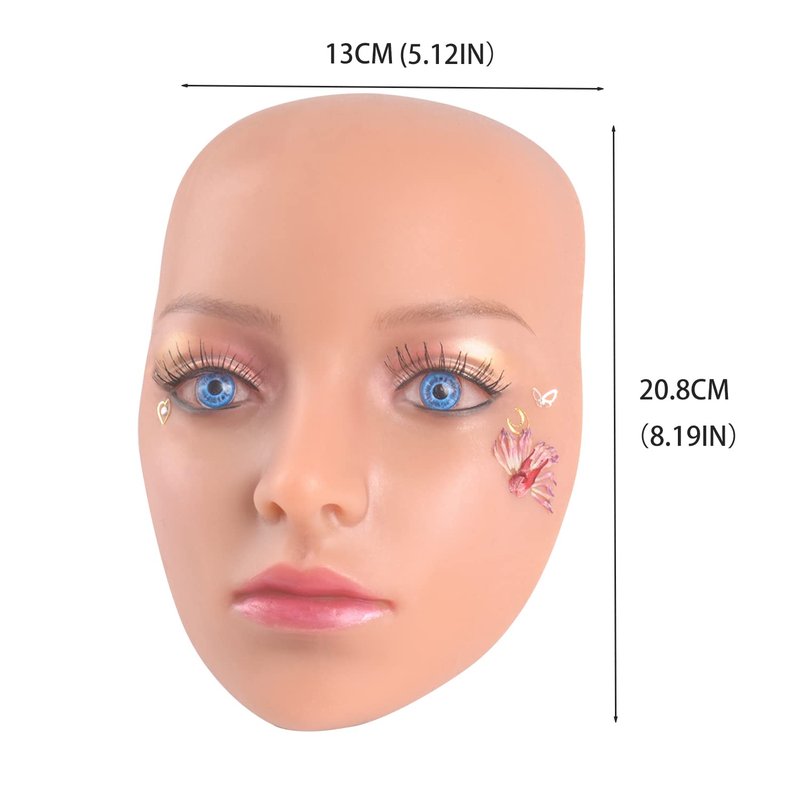 YEEFAIRY Makeup Practice Face Board 3D Reusable Silicone Mannequin Eye Face Kit Practice Skin with 2 Pairs of Realistic Eyeballs for Tattoo Artists Beauty Beginner (Natural)