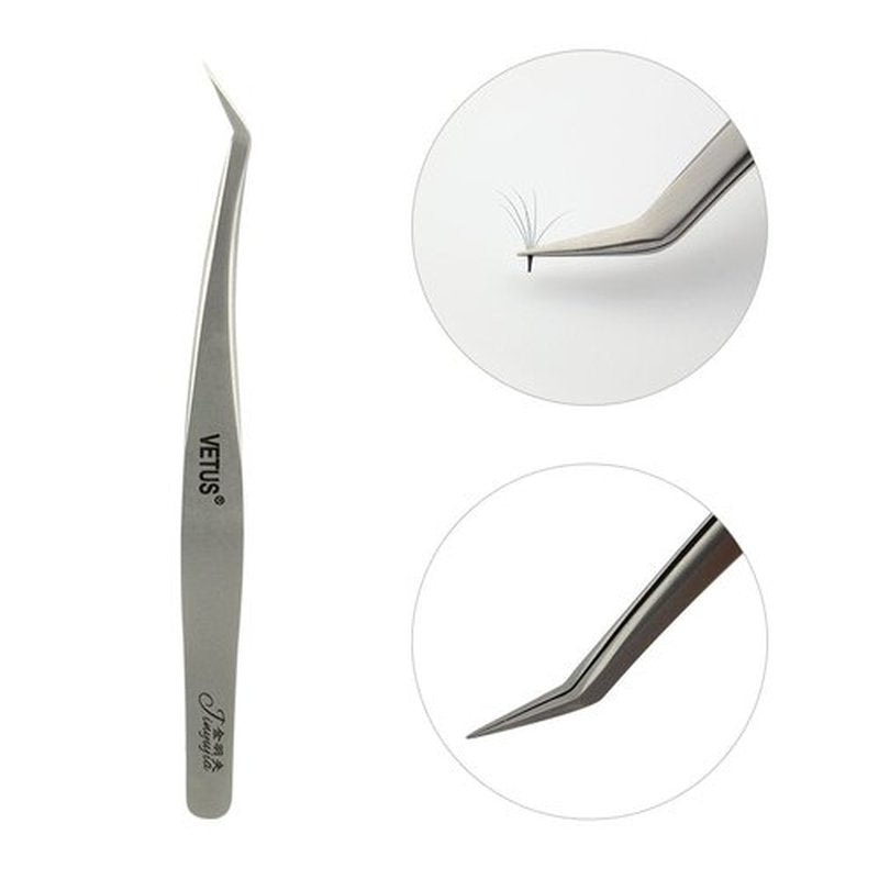 Qeelasee 1 PC Dolphin Tweezers, Stainless Steel, Anti-Magnetic & Anti-Static, Hard & High-Precision, Curved, Black Leather Case, False-Eyelashes Tweezers
