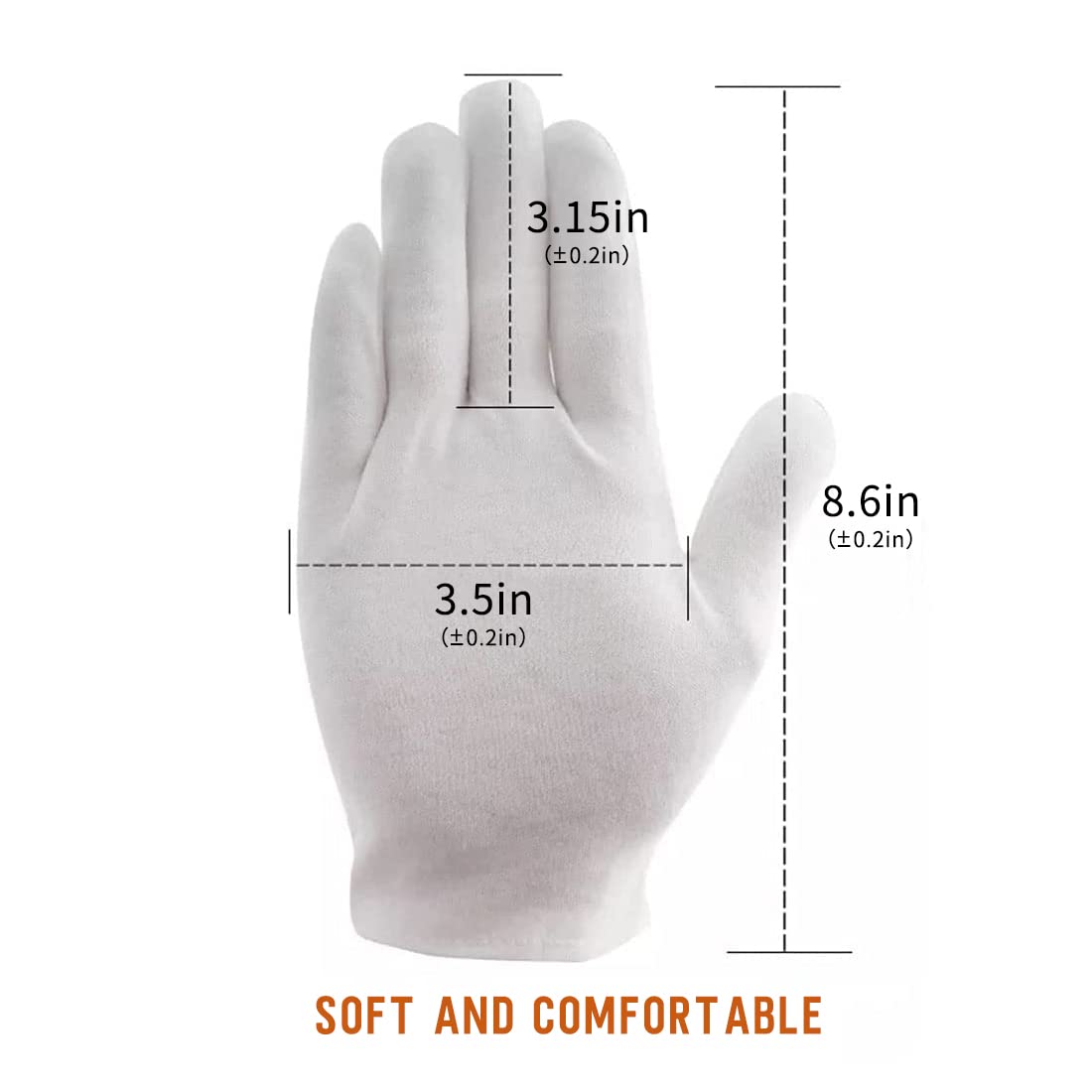 White Cotton Gloves, 12 Pairs of White Gloves are Suitable for Dry Hand Moisturizing Cosmetics, Hand Spa, Jewelry Coin Inspection, Inspection Gloves, and Service Gloves. Elastic Moisturizing Gloves