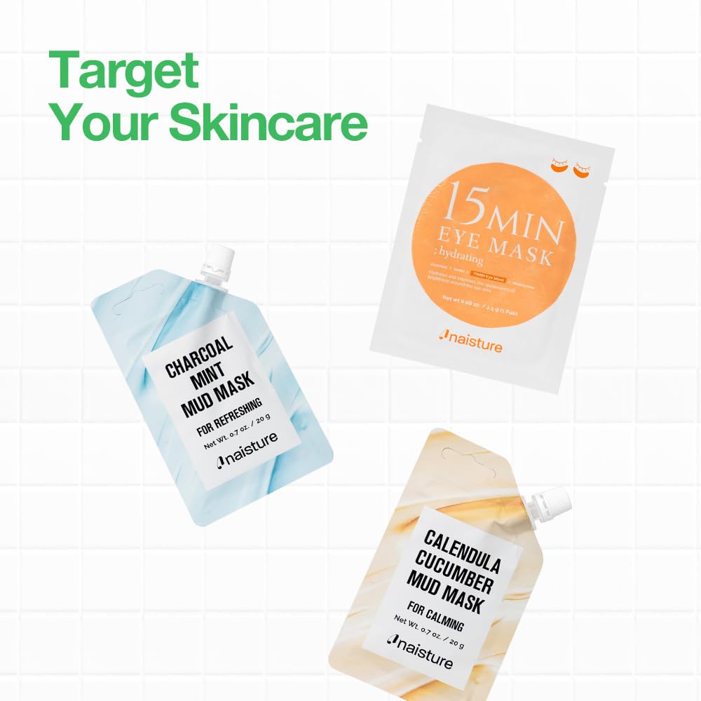 Naisture 15 Min Rescue Me Kit Skincare Gift Set for Skincare Lovers– All-in-One Bundle with Face, Eye, & Mud Masks, Complete Self-Care Kit (6 pcs)