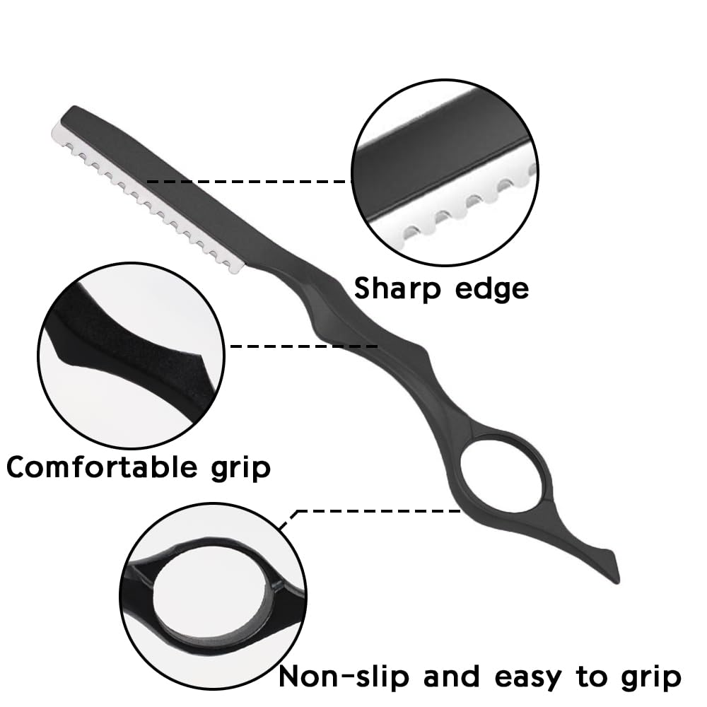 GlamorDove Hair Styling Cutting Razor Hair Extension Tool Hair Thinning Comb Hair Cutting Razor Set With 10pcs Replacement Blades Stainless Steel for Barber Salon Home Use