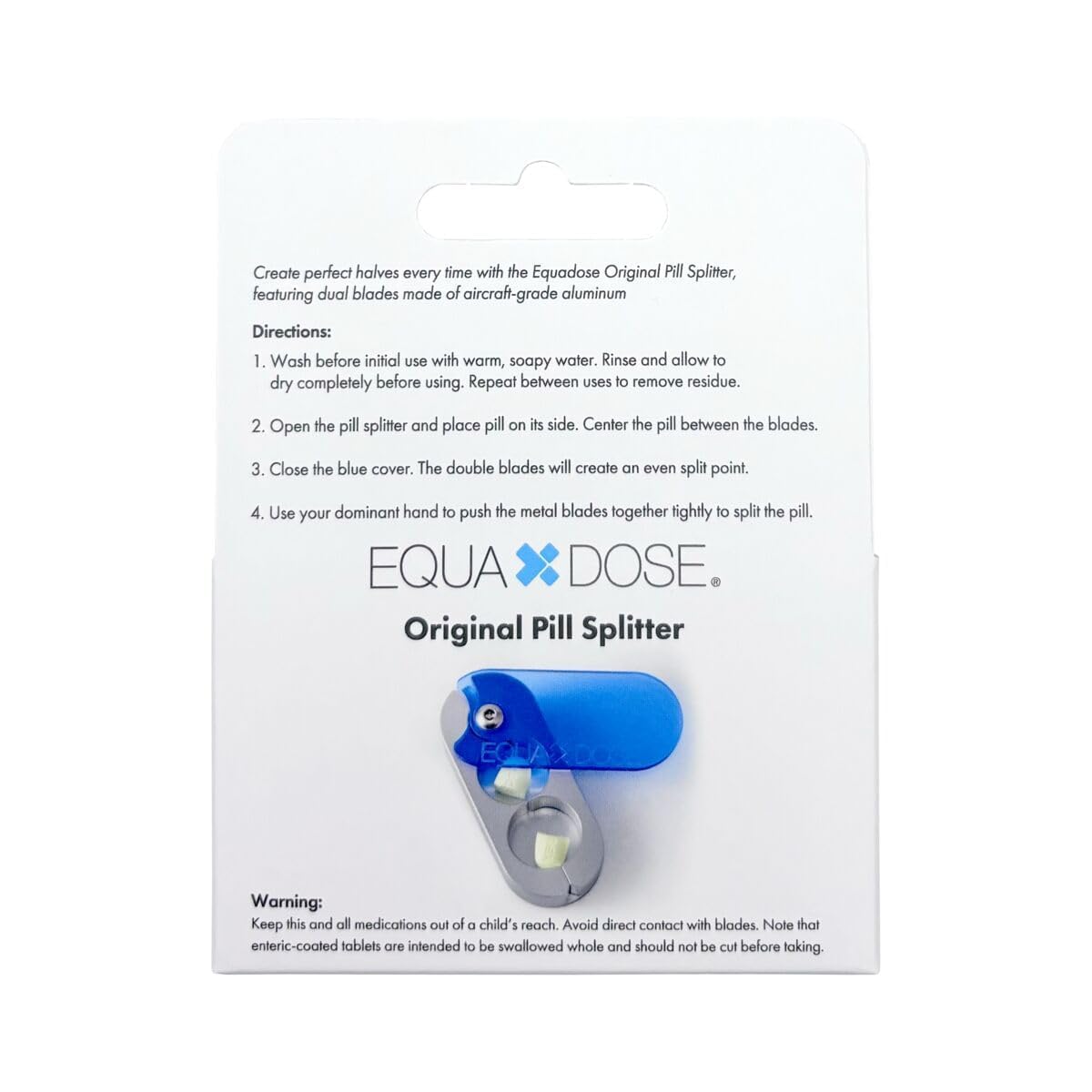 EQUADOSE Pill Splitter with Premium and Durable Aluminum Blades, Safely and Cleanly Cuts Small and Large Tablets, Vitamins, and Pills, Easy Tablet Divider for Accurate Medication Dosing