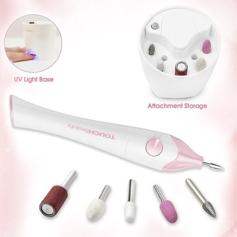 TOUCHBeauty Electric Nail File Drill with 5pcs Nail Bits for Natural Nails, Manicure Pedicure Set with UV Light Stand, Nail Buffer Drill Polisher Fingernails Toenails Care Set, Pink