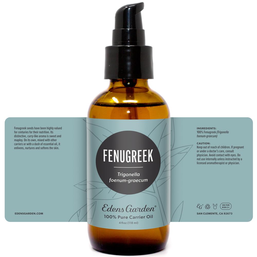 Edens Garden Fenugreek Carrier Oil- 100% Pure Premium Cold Pressed & Hexane Free, Natural Moisturizer For Face, Skin, Nails, Lips, Hair & Scalp, Diluting Essential Oils & Aromatherapy 118 ml (4 fl oz)