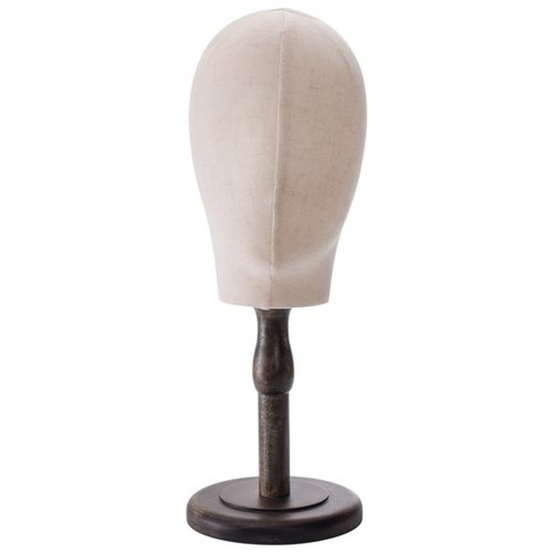 Peohud 21 Inch Mannequin Head, Canvas Wig Stand with Head, Linen Dome Model Head with Detachable Wood Stand for Hats, Caps, Headdress, Wig Making, Headband Display