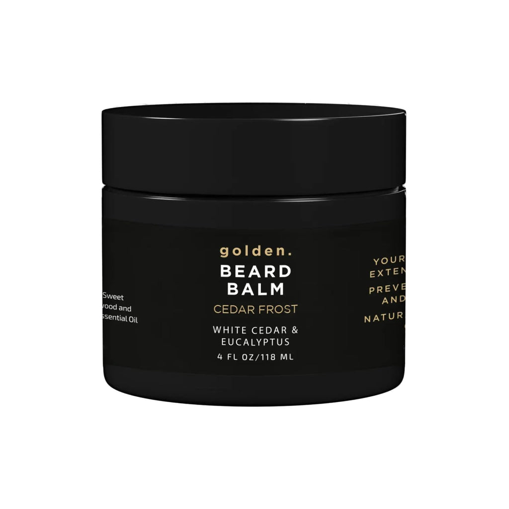 Golden Grooming Beard Balm - Tames Flyaways & Promotes Thicker Growth - Natural Styling Wax with Shea & Mango Butter - Relieves Beard Itch & Dandruff - Cedar Frost, 4oz