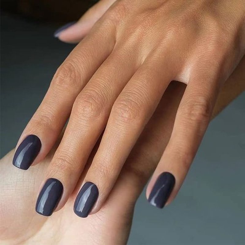 ORZOLATENT Dusty Blue Press-On Nails – 24 Short Square Nails, 12 Sizes, Glossy Solid Midnight Blue, Long-Lasting & Stylish, DIY Bride Nail Kit