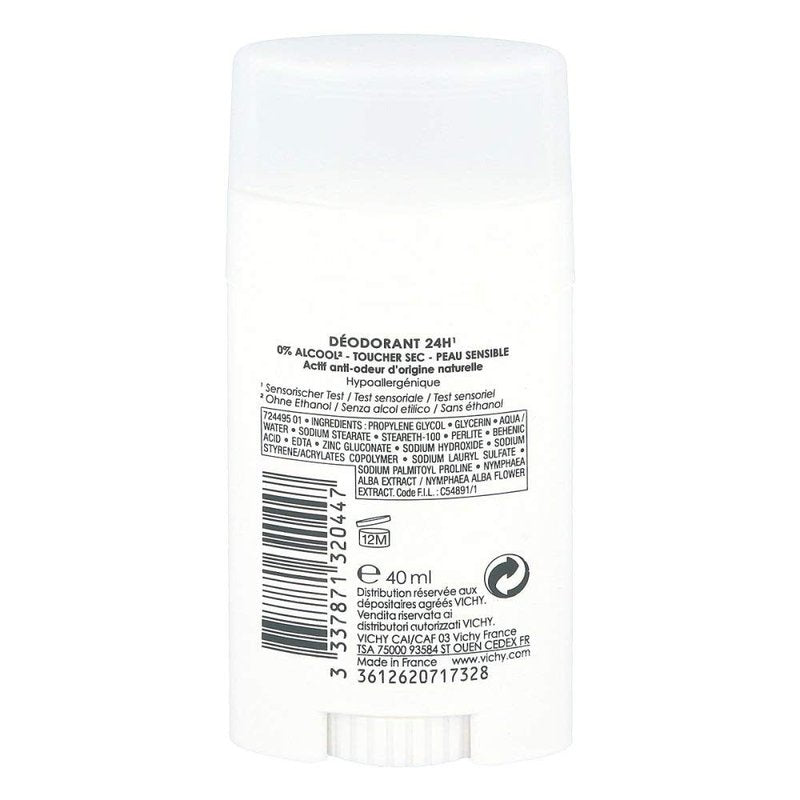 Vichy 24-Hour Dry-Touch Deodorant Stick - Aluminum-Free Formula, 1.35 Oz.