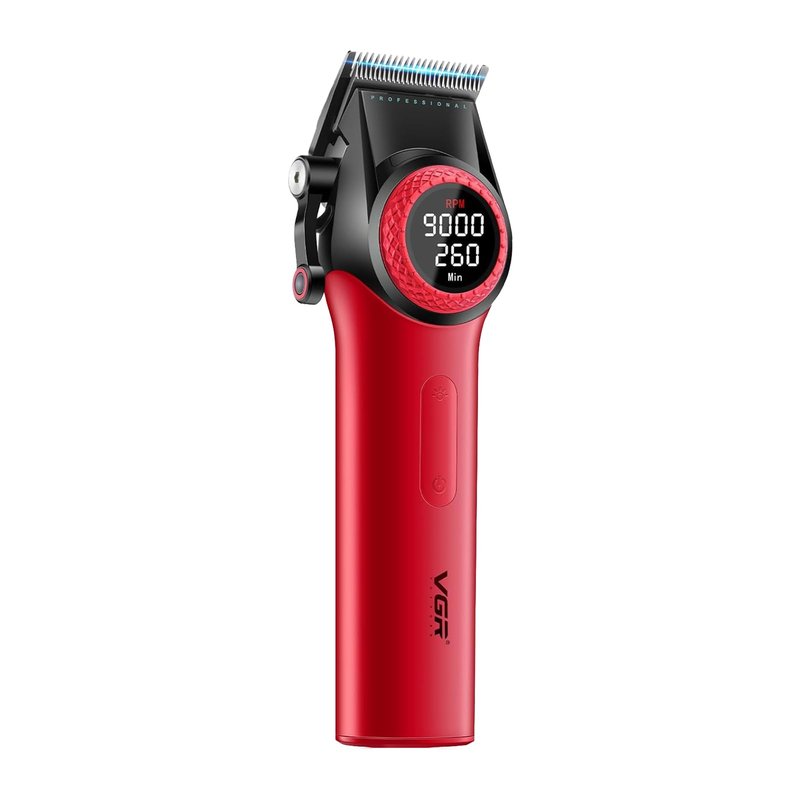 VGR 001 Professional Hair Clippers for Men, Cordless Barber Clippers for Hair Cutting, Carbon Steel Blade Hair Trimmers for Barbers, 9000RPM, LED Display, Red