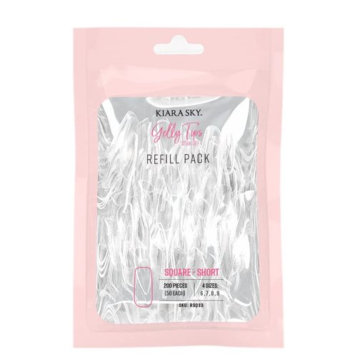 Kiara Sky Gelly Tips Refill Pack - Soak Off Soft Gels - Square Short (Sizes 6, 7, 8, 9)