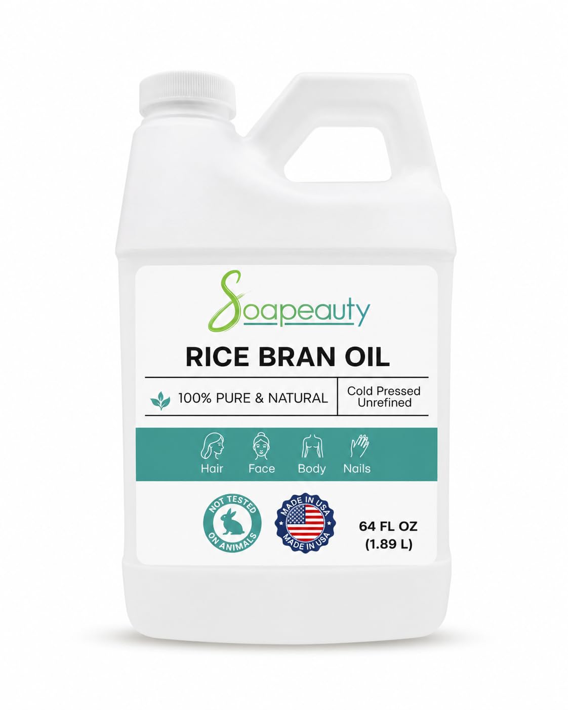 RICE BRAN OIL Cold Pressed Unrefined | 100% Natural Available in Bulk | Carrier for Essential Oils, Face, Skin, Hair Moisturizer, Soap Making | 64 fl oz