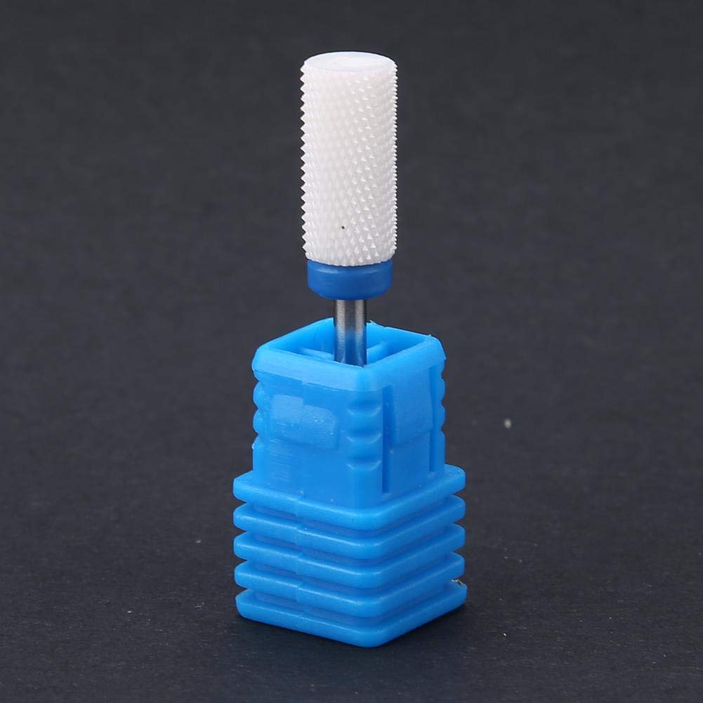 Nail Drill Bit, Ceramic Manicure Drill Bits for Manicure Pedicure Cuticle Gel Nail Polishing Cylinder Shape Grinding Head, with Display Base(White 05#)