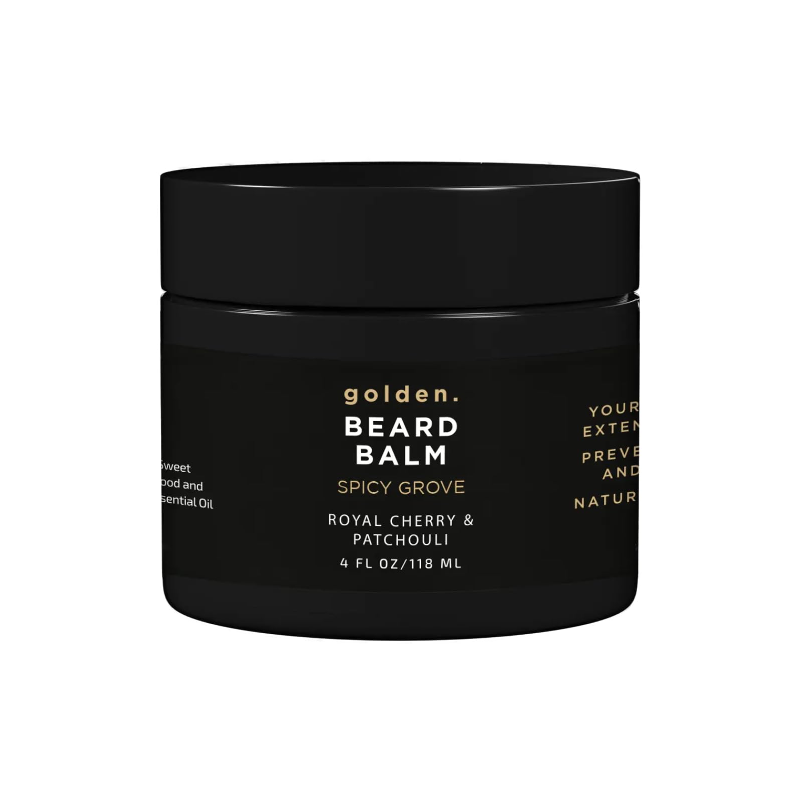 Golden Grooming Beard Balm - Tames Flyaways & Promotes Thicker Growth - Natural Styling Wax with Shea & Mango Butter - Relieves Beard Itch & Dandruff - Spicy Grove, 4oz