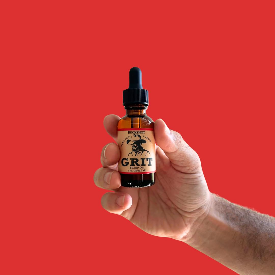 GRIT Buckshot Premium Beard Oil (1 Fl oz) | Coconut Oil, Vitamin E | Beard Oil for Grooming | Hydrating Conditioning Oils | Softens Brittle & Dry Facial Hair |