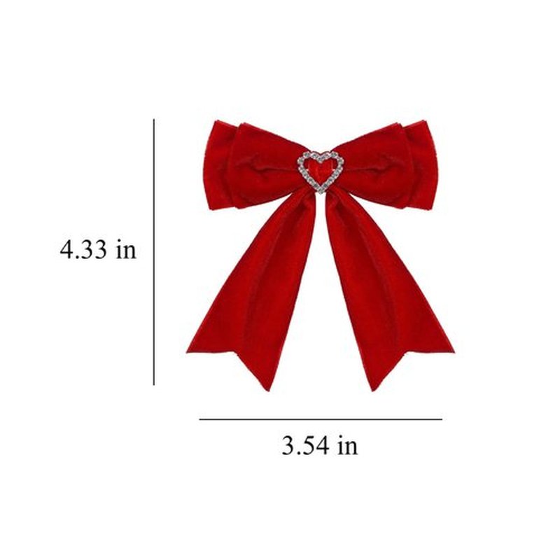 Red Velvet Hair Bow Clips Girls Bowknot Hair Ribbon Clips Heart Rhinestones Hairpins Hair Accessories for Christmas Valentine's Day