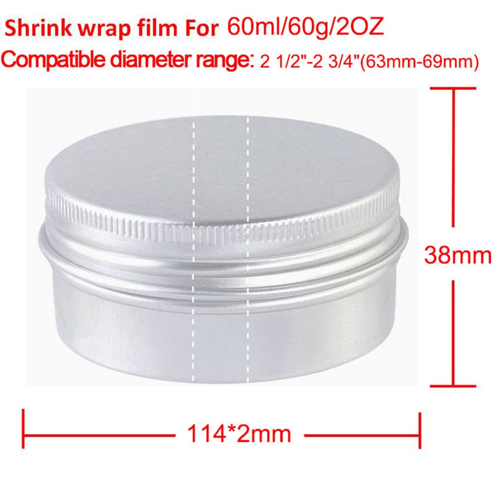 200Pcs Heat Shrink Wrap Film Shrink Seal Bands for 2oz/60ml Aluminum Tin Jar, Easy to Use, Make Products More Professional (For 60g Aluminum Jar)