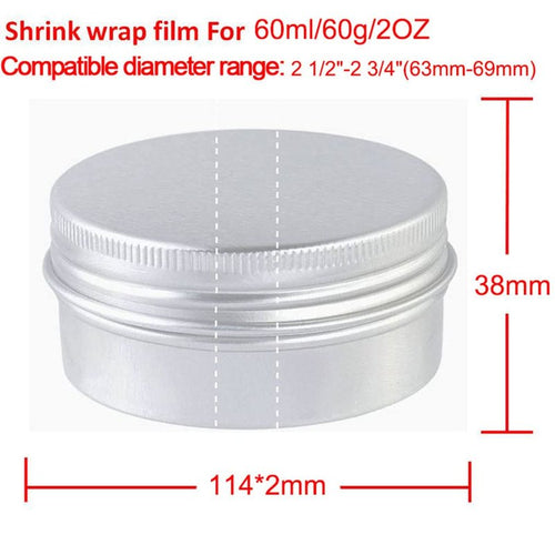 200Pcs Heat Shrink Wrap Film Shrink Seal Bands for 2oz/60ml Aluminum Tin Jar, Easy to Use, Make Products More Professional (For 60g Aluminum Jar)