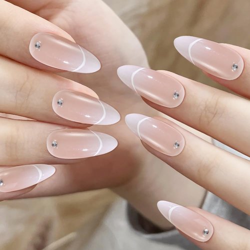 ADAIER Handmade Press On Nails, French Nails,wedding, party,Short Coffin Nails Set for Handmade,Reusable Opaque Nails in 10 Nail Kit for Women(Z-02) (Z16, S)