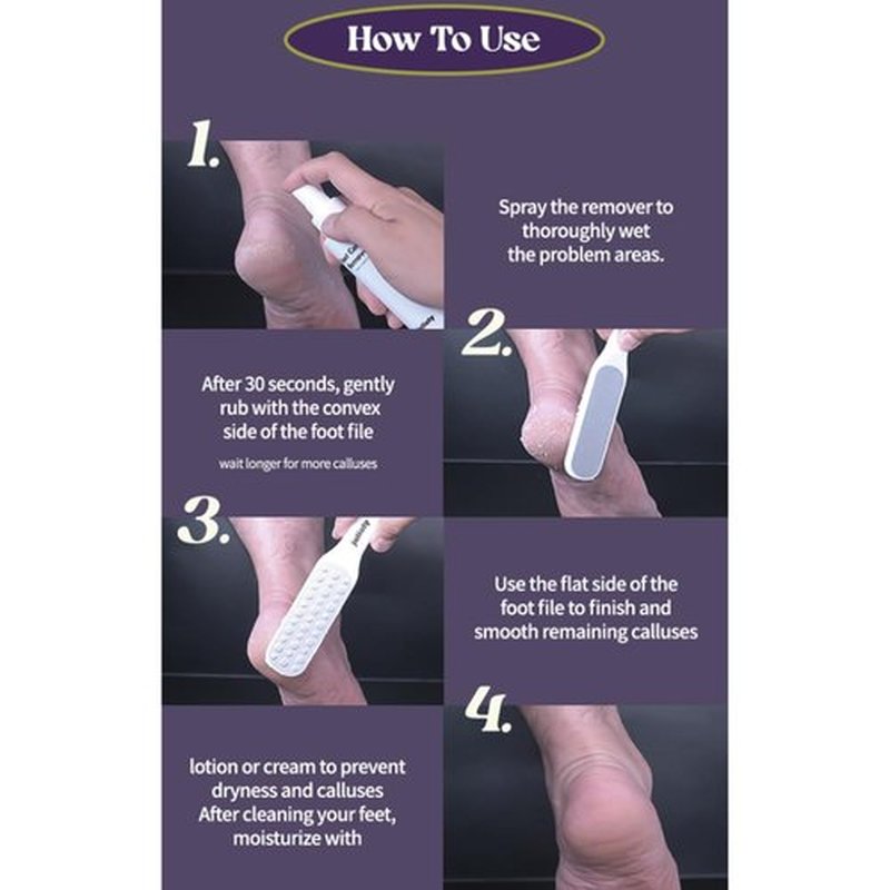 Julioly Foot Callus Remover Home Care Set – Professional Stainless Foot File & Scrubber, Exfoliating Serum for Smooth Skin, Effective on Wet and Dry Feet