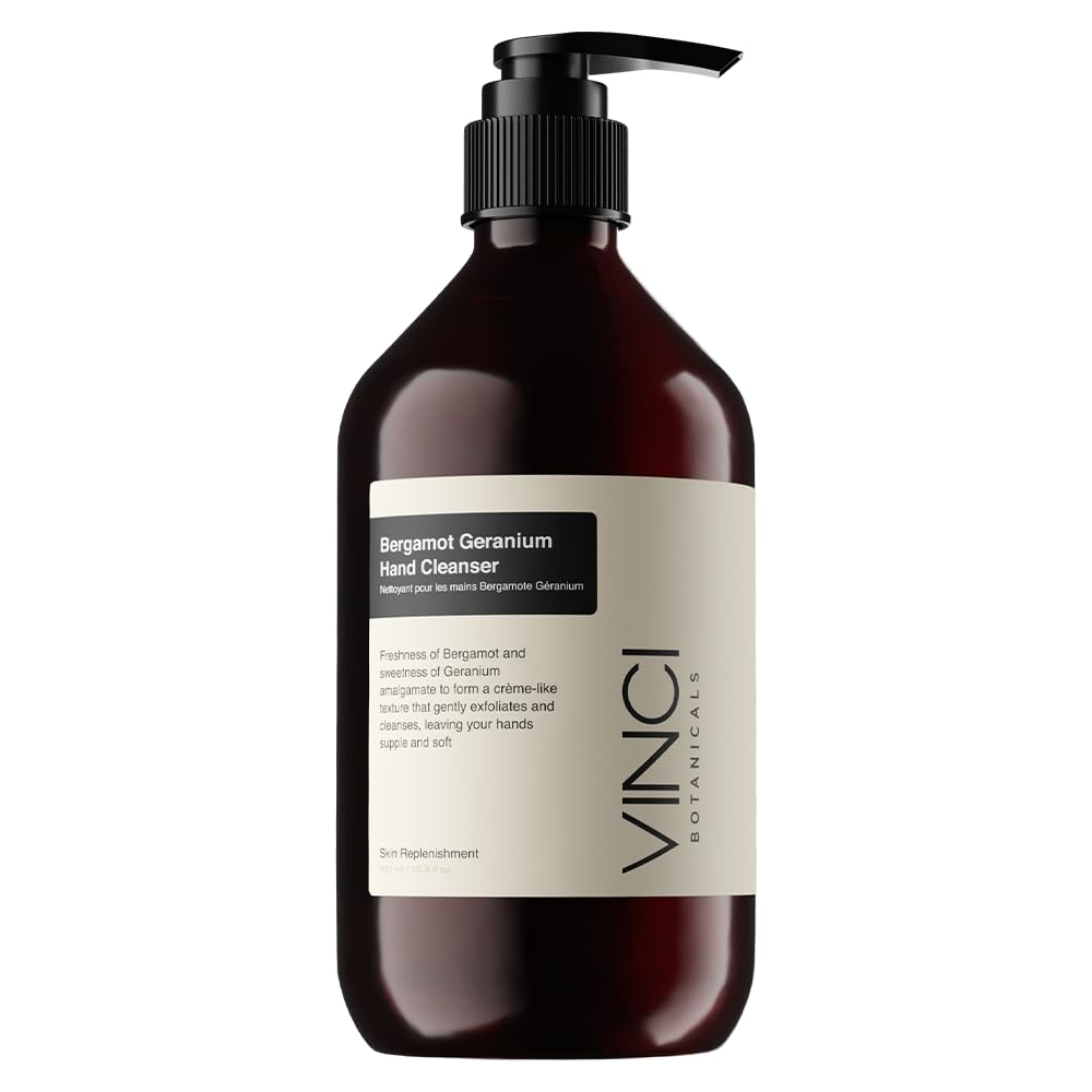 Vinci Botanicals Bergamot Geranium Hand Cleanser | Gentle Exfoliating Hand Wash | Cleanses & Hydrates Skin | Made with Essential Oils | Cruelty, Vegan & Paraben Free | Sweet & Fresh Aroma | 500 ml