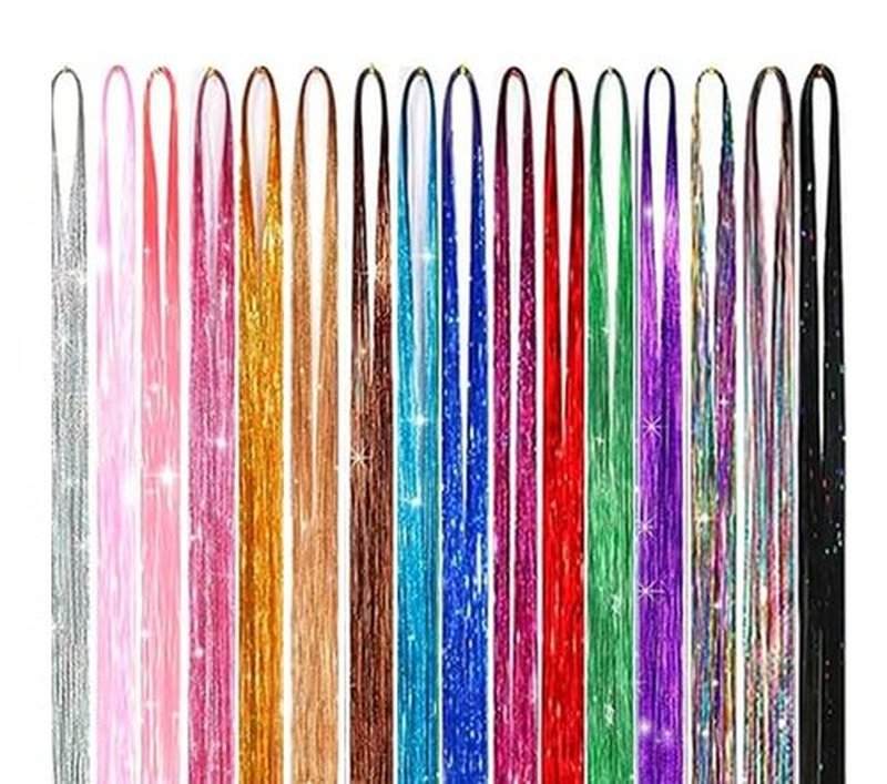 GTTUKK Hair Tinsel Kit (48 Inch,16 Colors,3200 strands), Tinsel Hair Extensions with Tools，Heat Resistant Fairy Hair Tinsel Kit for Women Girls Hair Accessories