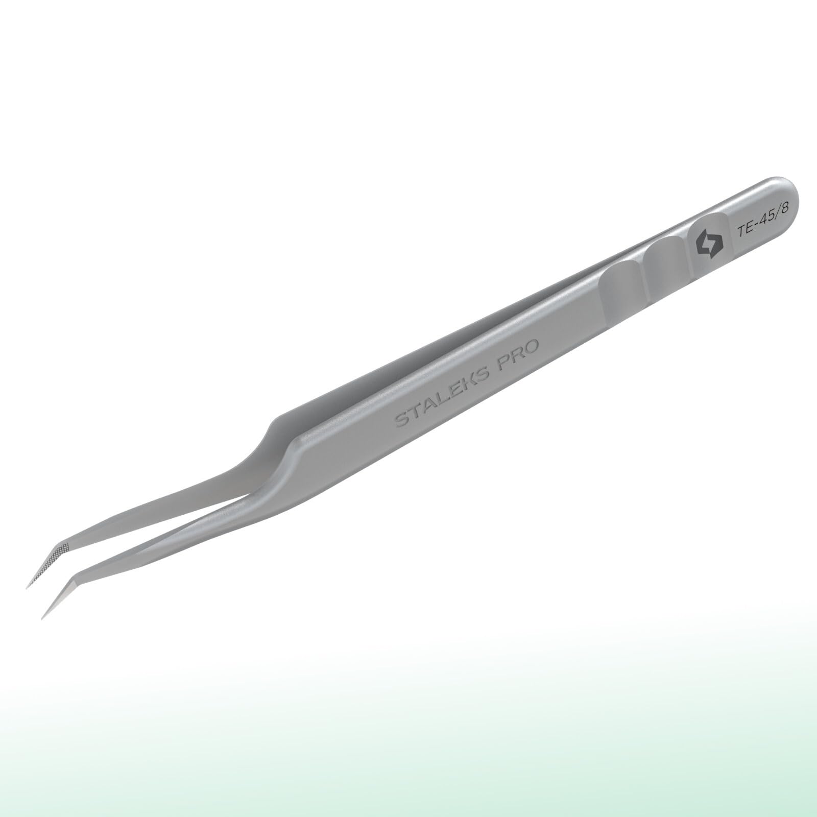 STALEKS PRO Expert 45 Type 8 Professional Eyelash Tweezers (Mini L-Shaped) – Stainless Steel with Nano-Notches for Volume & Mega-Volume Lash Extensions