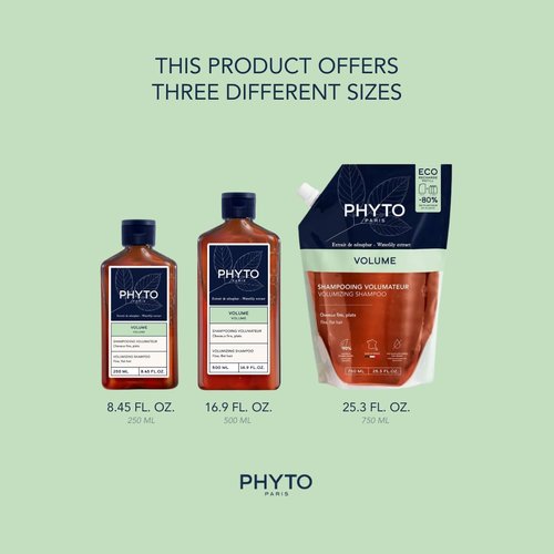 PHYTO VOLUME Volumizing Shampoo, Lightweight, For Fine Hair and Thin Hair, Instant Volume, 8.45 fl. oz