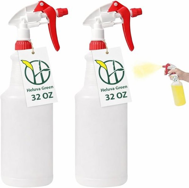 Skiennix Heavy Duty 32oz Plastic Spray Bottles - Adjustable Nozzle for Cleaning & Gardening | Red 2 Pack