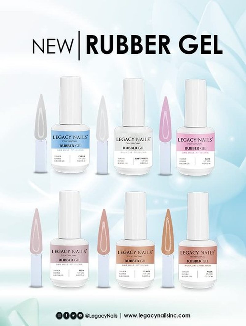 LEGACY NAILS Professional Rubber Gel Base-Coat 0.5 fl oz. Nivelador UV-LED Full Coverage Elastic Thick Flexible Gel Base Coat Builder (CLEAR)