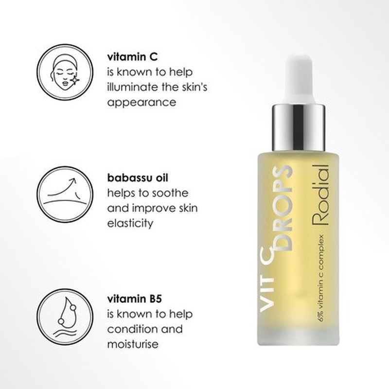 Rodial Vitamin C Booster Drops - Lightweight Face Serum with Vitamin B5 & Babassu Oil | 1 fl oz for Radiant Skin