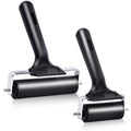 Wlivxch 2Pcs Hard Rubber Brayer Rollers (4 Inch and 2.2 Inch) for Printmaking, Ink Printing, Gluing Application, Stamping, Boat Flooring and Wallpaper Installation - Black Tool
