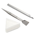 Kcgani 12 Pcs Craft Jewelry Bead Diamond Scoop Set, White Jewelry Shovel Set Triangle Sorting Trays and Silver Handy Tweezer with Scoop, Craft Beading Tweezers for Pearls Gemstones Tools Supplies
