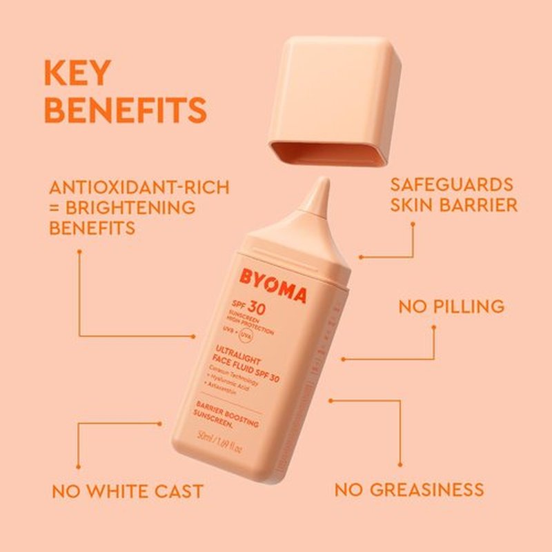 BYOMA SPF 30 Face Fluid - Ultra-Lightweight Sunscreen for All Skin Tones - Luminous Glow, No White Cast - 1.69 fl. oz