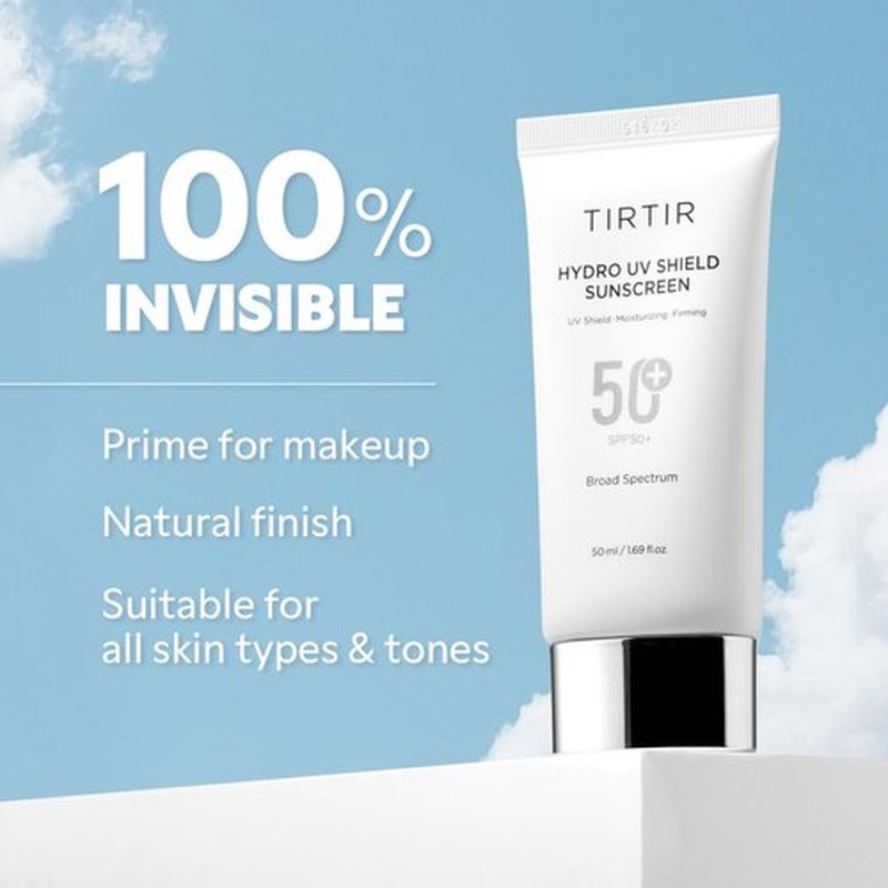 TIRTIR Hydro UV Shield Sunscreen | SPF 50+ Broad Spectrum UVA UVB Korean No White Cast Face Sunblock, 1.69 Fl Oz