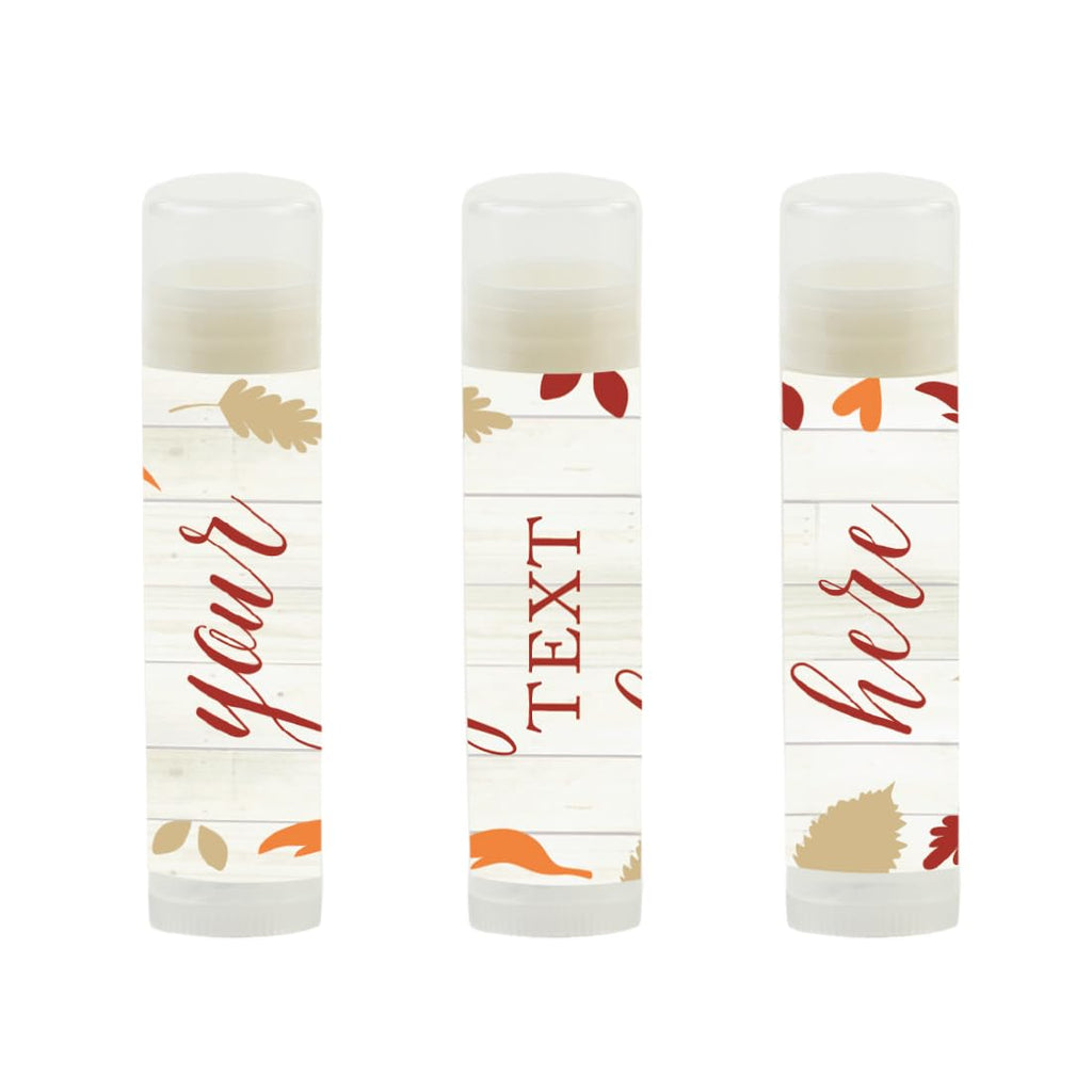 Andaz Press Personalized Lip Balm Party Favors, Fallin' In Love Autumn Fall Leaves, Your Text Here, Bridesmaid Lip Gloss 12-Pack, Custom Personalized Fall Stickers For Favors