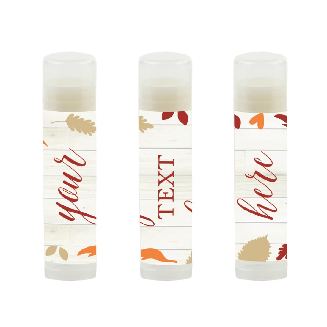 Andaz Press Personalized Lip Balm Party Favors, Fallin' In Love Autumn Fall Leaves, Your Text Here, Bridesmaid Lip Gloss 12-Pack, Custom Personalized Fall Stickers For Favors