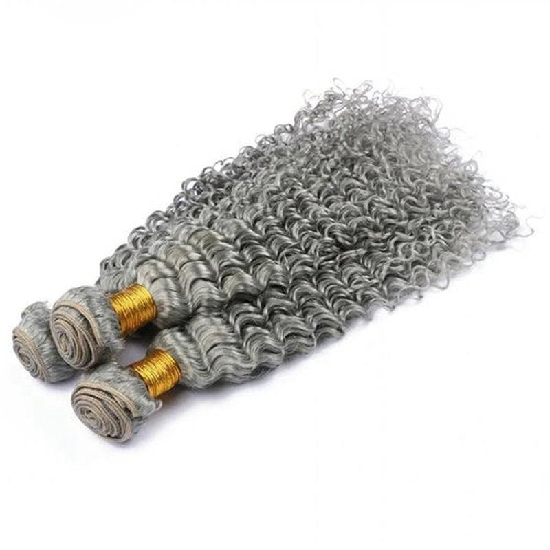 Condescension Brazilian Human Hair Bundles Sliver Grey 18 20 22 Inch Deep Wave 3 Bundles Human Hair 100% Unprocessed Remy Brazilian Virgin Weave Hair Grey for Women