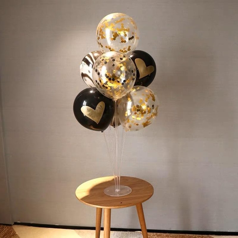 Bezente Black Gold Confetti Balloons - 12-Inch Helium Balloons for Weddings, Graduations & Parties | 60 Pack