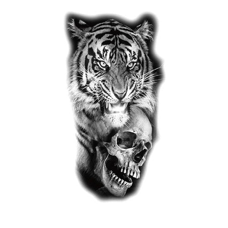 Halloween Temporary Tattoos 4-Sheet Skull Full Sleeve Tattoos and 4-Sheet Fake Skull Half Arm Tattoo Stickers