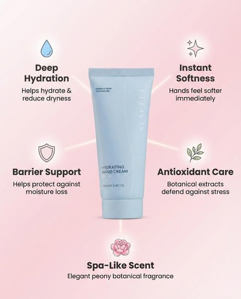 SEACRET Minerals Hand Cream, From The Dead Sea, Shea Butter Deeply Hydrates, Peony Scent, 5.1 Fl Oz / 145 ml