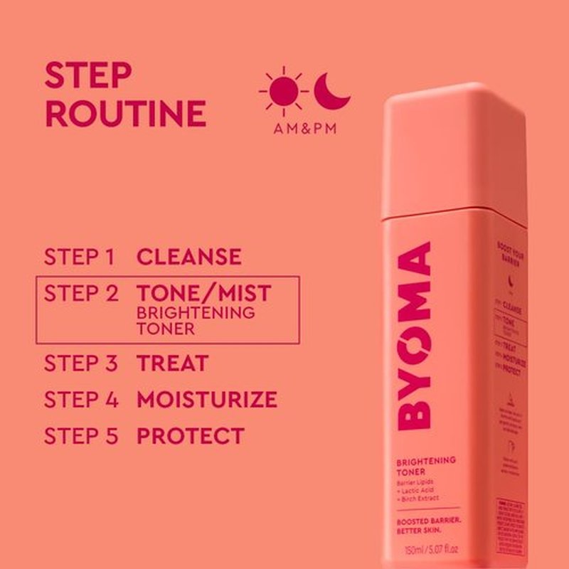 BYOMA Brightening Toner - Gently Exfoliating & Hydrating Facial Treatment with Lipids & Lactic Acid - Alcohol-Free for Barrier Repair - 5.07 Fl. Oz
