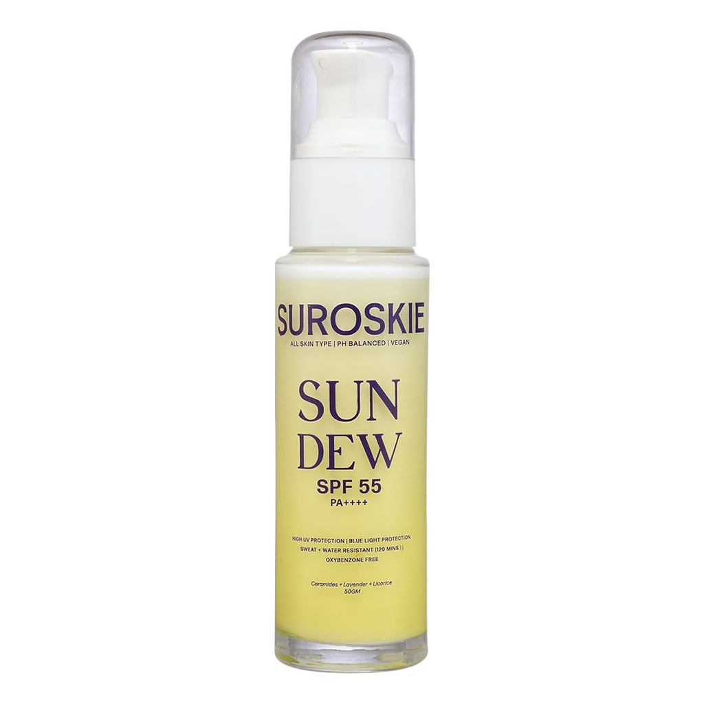 Suroskie Sun Dew SPF 55 PA++++ Sunscreen, Water-Resistant, Lightweight Formula with Lavender and Niacinamide, 50ml